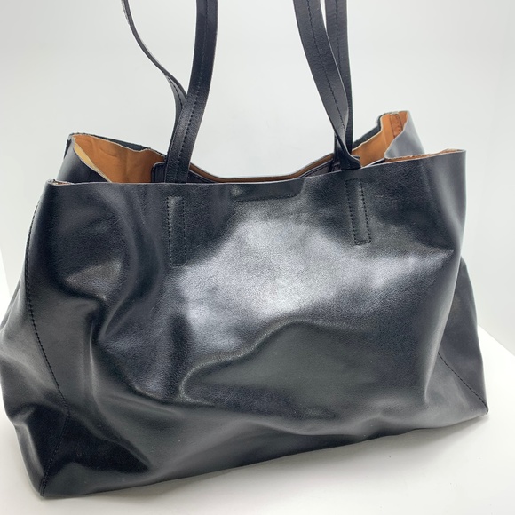 Banana Republic Handbags - BANANA REPUBLIC Split Hide Genuine Cow Leather Large Black Tote Purse Bag